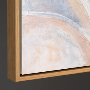 Abstract schilderij „Windlijnen“ – Moderne wandkunst in Beige, Blauw & Roze