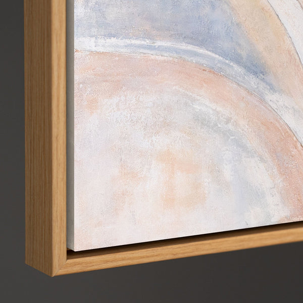 Abstract schilderij „Windlijnen“ – Moderne wandkunst in Beige, Blauw & Roze