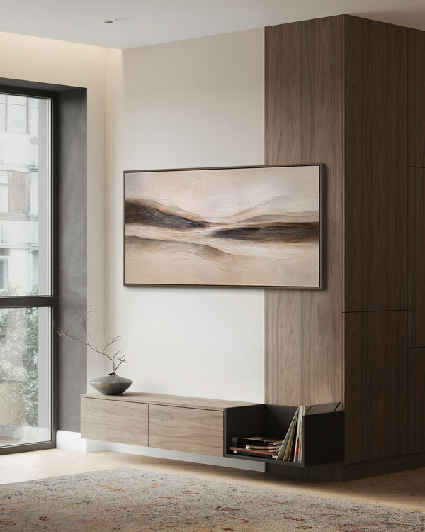 Ingelijst canvas schilderij "Sporen van de Wind" - Handgeschilderde muurschildering in natuurlijke tinten