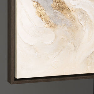 Modernes abstraktes Leinwandbild mit eleganten Goldakzenten in neutralen Farbtönen