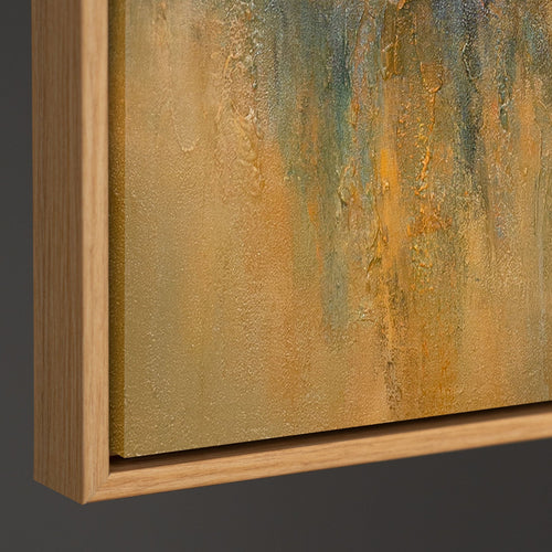 Abstract kunstwerk „Snede door de Horizon” – Acryl schilderij modern in Blauw en Geel