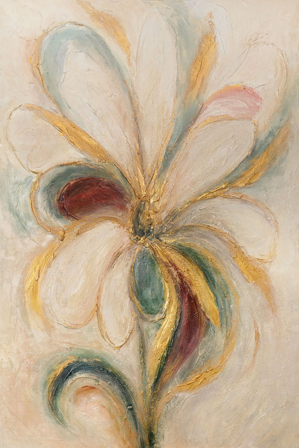 Abstracte Bloemen Schilderij op Canvas met Structuur „Bloemige Energie” – Handgeschilderd Acryl Schilderij