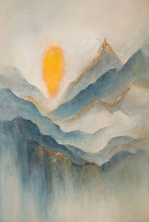 Handgeschilderd acryl schilderij op doek „Ochtendgloren in de Wolken“ – Moderne Wandkunst