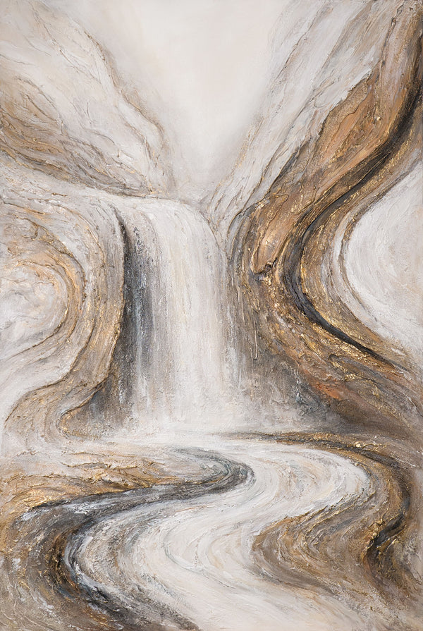 Handgeschilderd Schilderij „Waterval der Dromen” – Moderne Wandkunst met Structuur