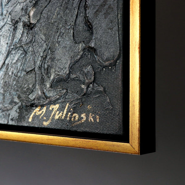 Signiertes modernes Gemälde, abstrakte Kunst, Texturmalerei, gerahmte Kunstwerke, exklusive Wanddekoration, handgemalte Leinwand, luxuriöse Kunst, goldener und schwarzer Rahmen, detailreiche Struktur, einzigartige Wohnzimmerkunst