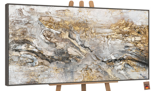 Handgeschilderd schilderij met grijze lijst "Glühen" – Moderne abstracte woondecoratie