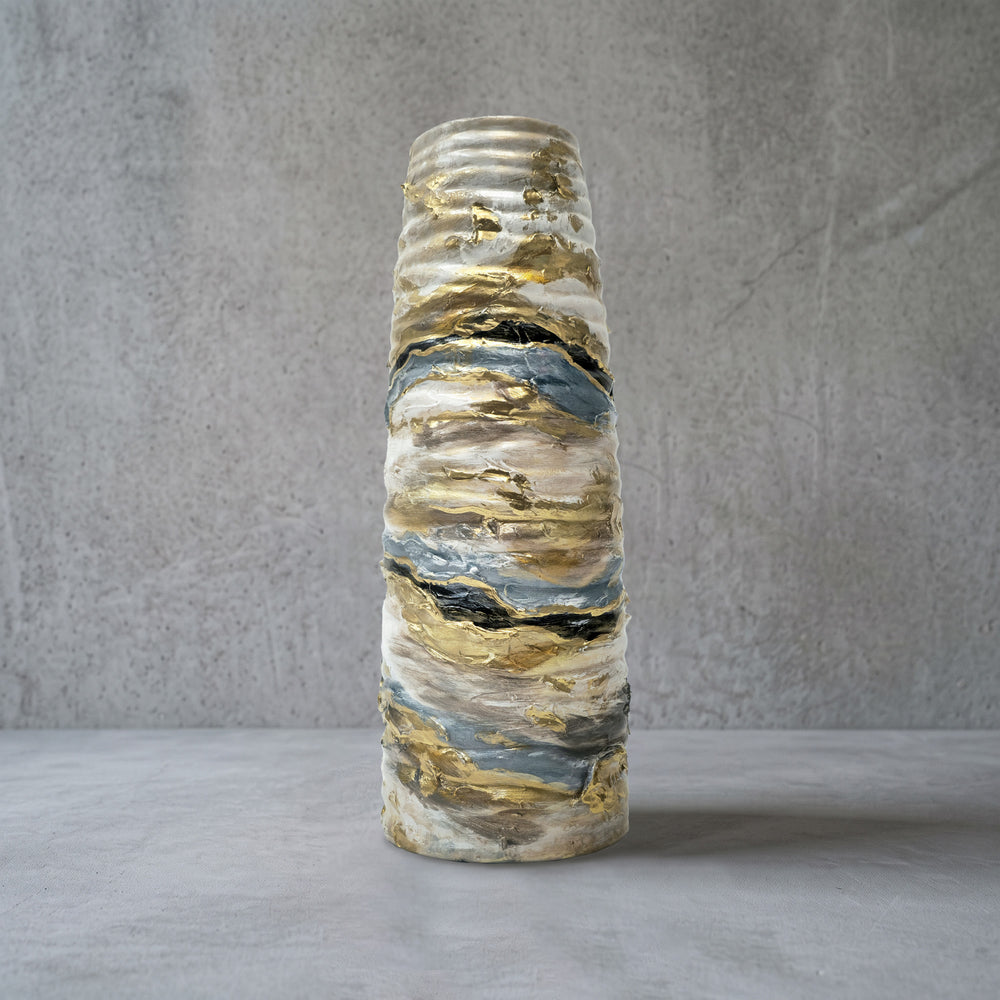 Porzellanvase – handbemalt in Blau und Sand, 30,5 cm