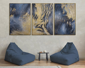 Handgemaltes Acrylbild "Spiegelungen II" – Abstrakte Kunst Gold Schwarz