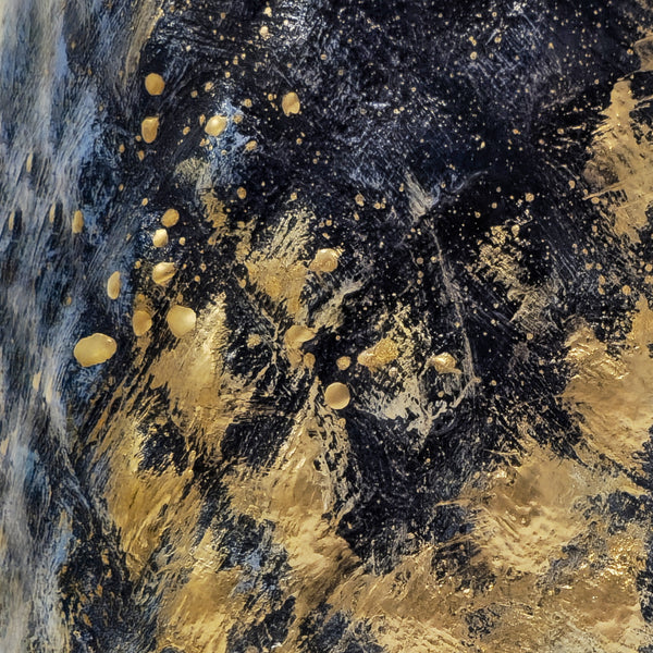 Keramikvase handbemalt, Rautenmuster in Blau und Gold, 24 cm