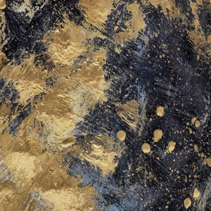 Keramikvase handbemalt, Rautenmuster in Blau und Gold, 24 cm