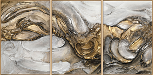 Handgeschilderd triptychon “Tsunami” – krachtig abstract canvaswandbeeld