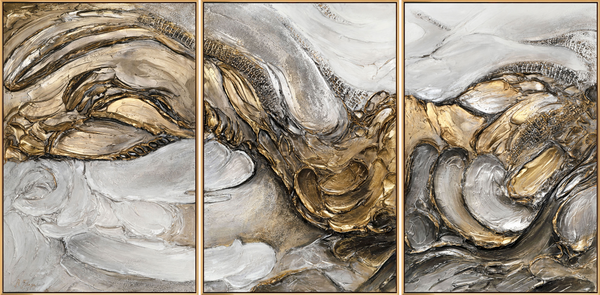 Handgeschilderd triptychon “Tsunami” – krachtig abstract canvaswandbeeld