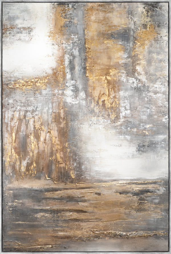 Groot schilderij „Dageraad” – Abstract schilderij met gouden accenten