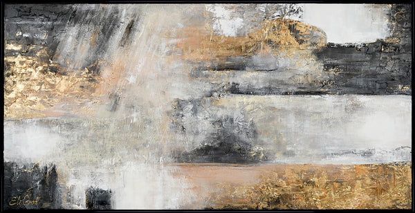 Abstract acryl schilderij met gouden accenten – Moderne kunst op canvas met lijst 