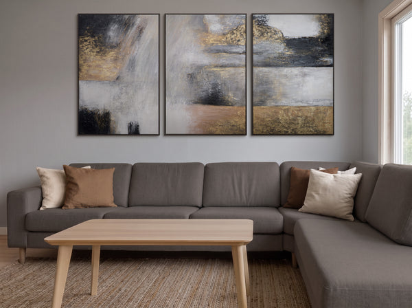 Abstracte canvas schilderijen - moderne kunstwerken met acrylverf met lijst 