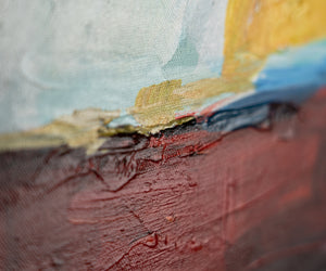 Handgemaltes Landschaftsbild "Gezeiten der Inspiration" – Abstraktes Motiv mit Boot und Häusern