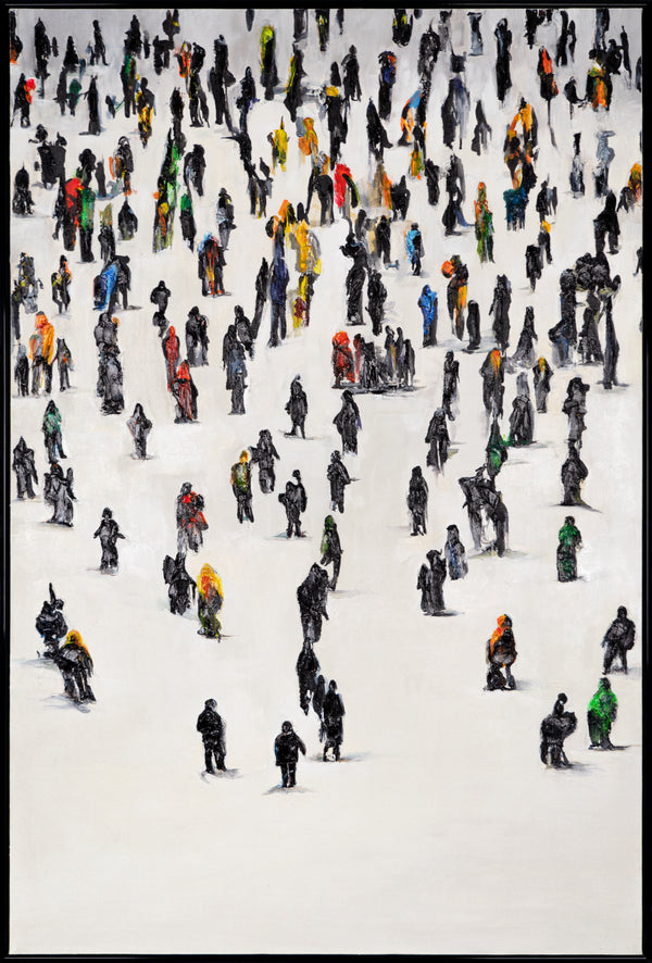 Handgeschilderde acryl schilderijen op canvas met lijst "Collectieve Beweging"