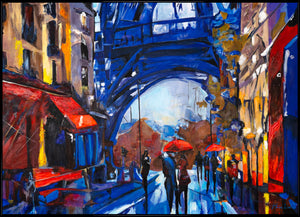 Handgeschilderde acrylverfschilderijen op canvas met lijst "Straten van Parijs"