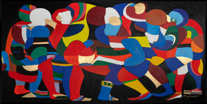 Handgeschilderde acryl schilderijen op canvas met lijst "Dansen van kleuren en vormen"