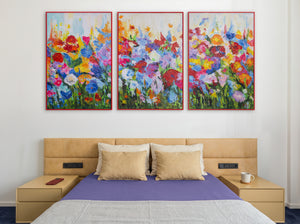 Moderne Gemälde "Blumige Farben" mit Rahmen Bilder Wohnzimmer