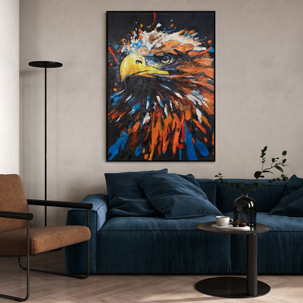 Abstrakte Acrylmalerei auf Leinwand mit Rahmen "Mächtiger Adler"