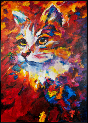 Handgeschilderde acryl schilderijen van katten in lijst "Abstracte Kater" Textuur wanddecoratie