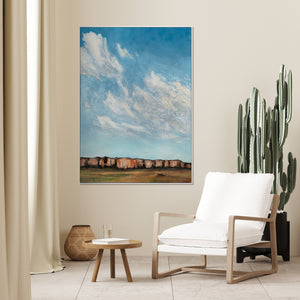 Origineel acryl landschap handgeschilderd met lijst "Clouds Inspiration"