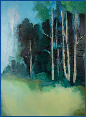 Handgeschilderde acryl schilderijen in lijsten "Stil Bos" Dromerig Landschap