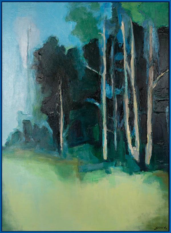 Handgeschilderde acryl schilderijen in lijsten "Stil Bos" Dromerig Landschap