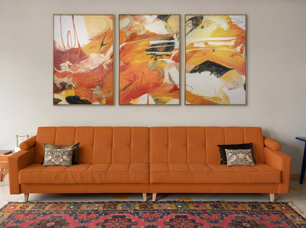 Moderne schilderijen "Orange Explosion" acrylschilderij op canvas met lijst
