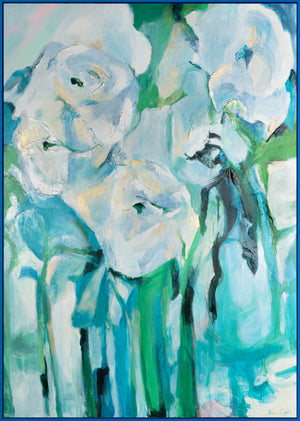 Handgeschilderde acryl schilderijen in levendige kleuren met lijst "Floral Abstraction"