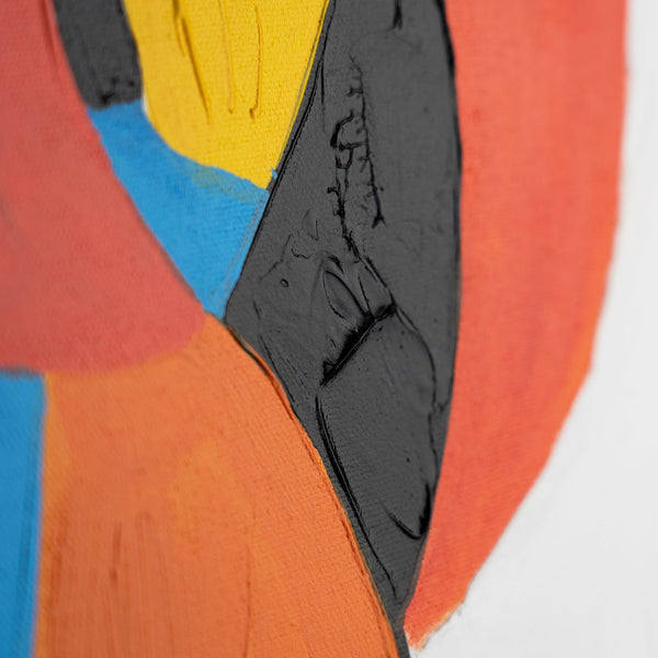 Handgemaltes Wandbild „Ausdrucksform" – kubistische Komposition in Rot, Blau, Gelb und Schwarz