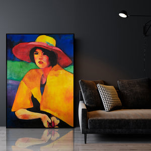 Leinwandbild  Frau mit Hut Moderne Acrylmalerei mit Rahmen Weiblichkeit
