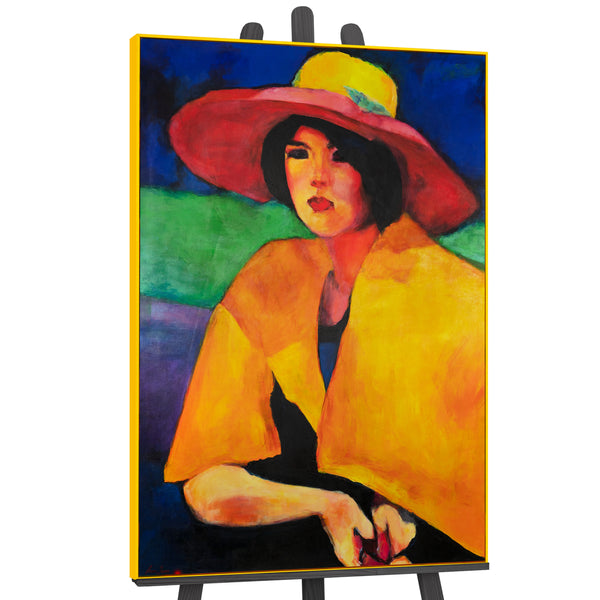 Leinwandbild  Frau mit Hut Moderne Acrylmalerei mit Rahmen Weiblichkeit