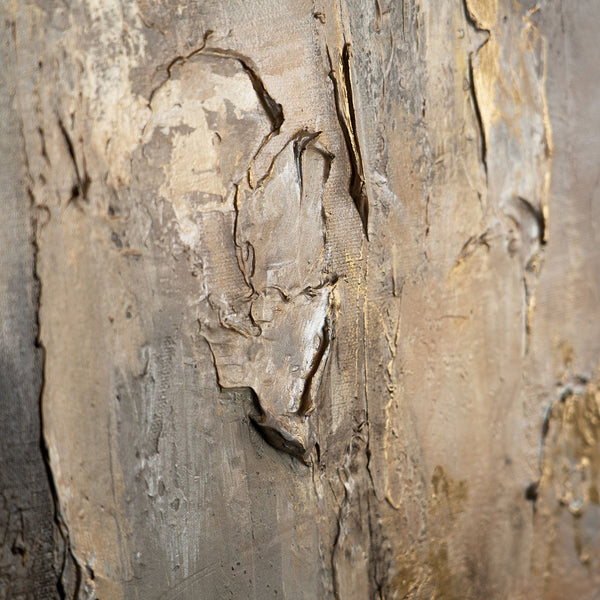 Detail des Gemäldes „Goldene Horizonte" – Goldstruktur zwischen dunklen und hellen Schichten