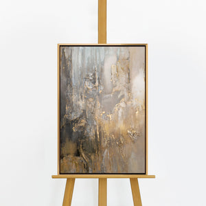 Handgemaltes Acrylgemälde „Goldene Horizonte" auf Staffelei – Gold & Beige Reliefstruktur, goldener Rahmen