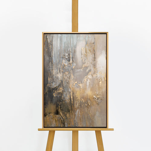 Handgemaltes Acrylgemälde „Goldene Horizonte" auf Staffelei – Gold & Beige Reliefstruktur, goldener Rahmen
