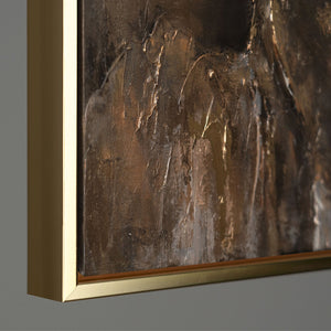 Handgemaltes abstraktes Acrylgemälde „Goldene Horizonte" – Gold & Beige Reliefstruktur, 60x40 cm mit goldenem Rahmen