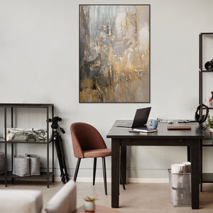 Handgeschilderde schilderijen op canvas "Golden Horizons" met lijst voor wanddecoratie woonkamer