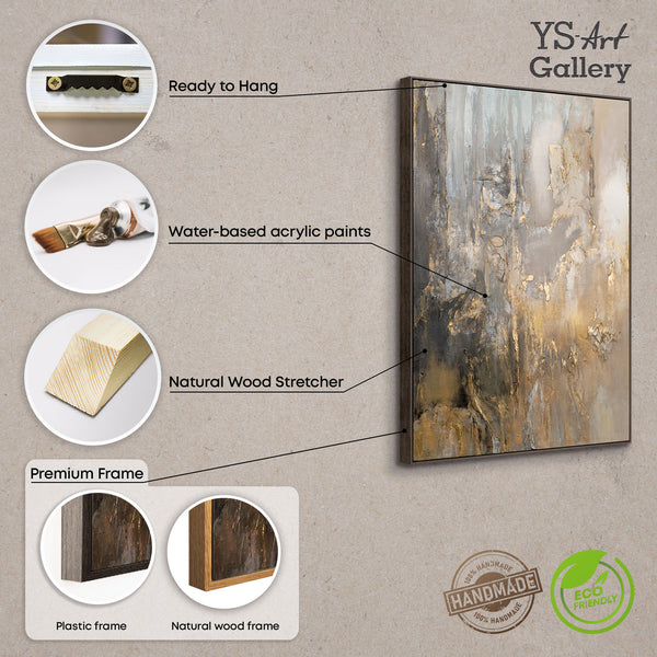 Abstracte kunst "Golden Horizons" Handgeschilderde schilderijen op canvas met lijst