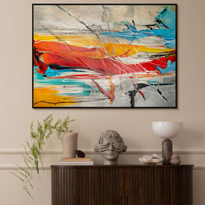 Handgeschilderde schilderijen "Kleurrijke Harmonieën" met lijst wanddecoratie woonkamer