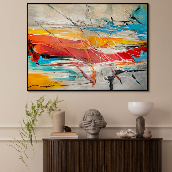Handgeschilderde schilderijen "Kleurrijke Harmonieën" met lijst wanddecoratie woonkamer