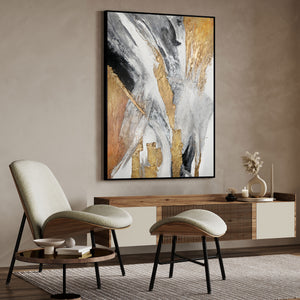 Abstracte kunst "Gouden Symfonie" met lijst als wanddecoratie voor de woonkamer