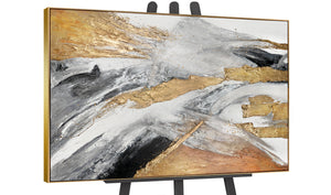 Abstracte kunst "Gouden Symfonie" met lijst als wanddecoratie voor de woonkamer