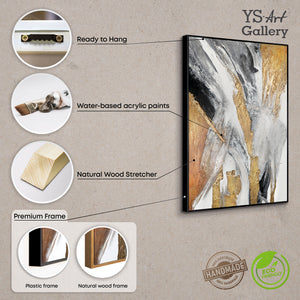 Abstracte kunst "Gouden Symfonie" met lijst als wanddecoratie voor de woonkamer