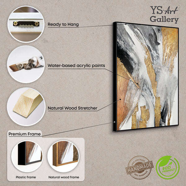Abstracte kunst "Gouden Symfonie" met lijst als wanddecoratie voor de woonkamer