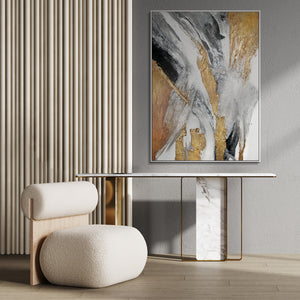 Abstracte kunst "Gouden Symfonie" met lijst als wanddecoratie voor de woonkamer