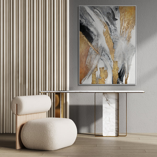 Abstracte kunst "Gouden Symfonie" met lijst als wanddecoratie voor de woonkamer