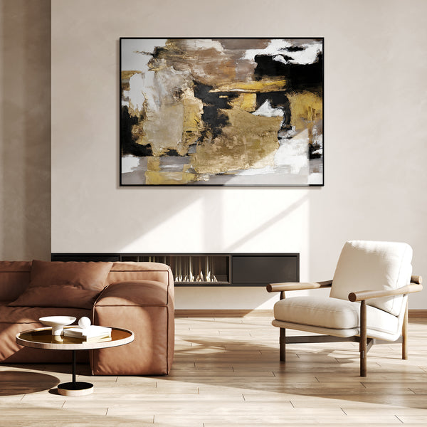 Moderne kunst "Gouden Fragmenten" met lijst beroemde schilderijen