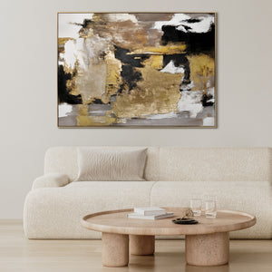 Moderne kunst "Gouden Fragmenten" met lijst beroemde schilderijen